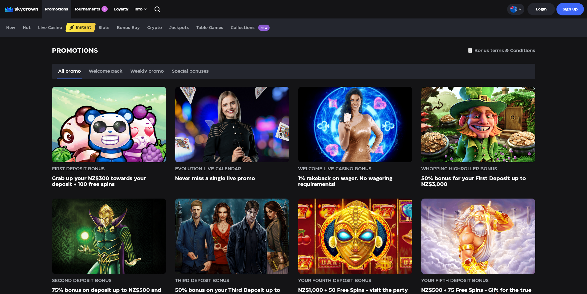 Screenshot of the SkyCrown Casino promotions page