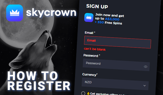 SkyCrown Casino registration form for New Zealand players