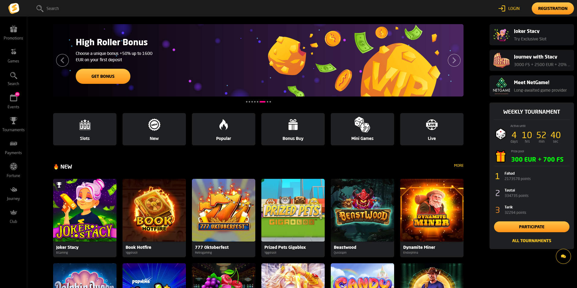 Screenshot of the Stay Casino home page