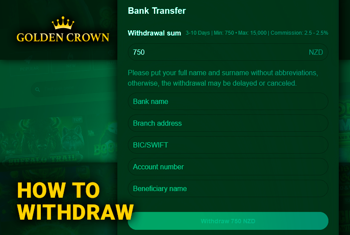 Withdrawing winnings from Golden Crown Casino
