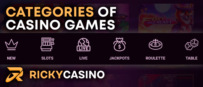 Categories of casino games at Ricky Casino with examples