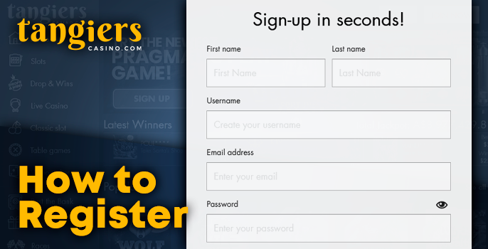 Registration on the project Tangiers Casino - instructions